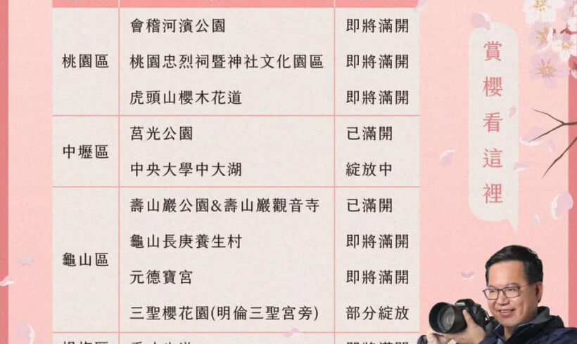 桃園粉色浪漫來襲，歡迎到桃園賞櫻！